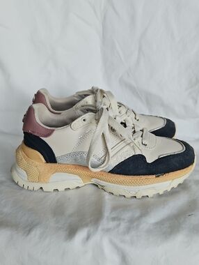 Coach Leather and Suede Low-Top Sneakers in Cream and Navy